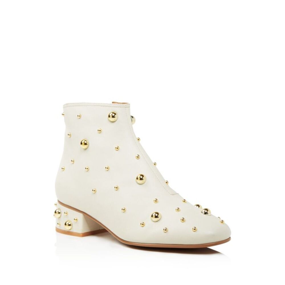 SEE BY CHLOE Womens Ivory Studded Padded Round Toe Block Heel Leather Booties 36